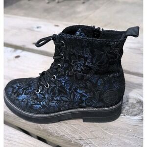 RIEKER Payton Combat Boots Womens US 5-5.5 EU 36 Blue Black Metalic Print 72010